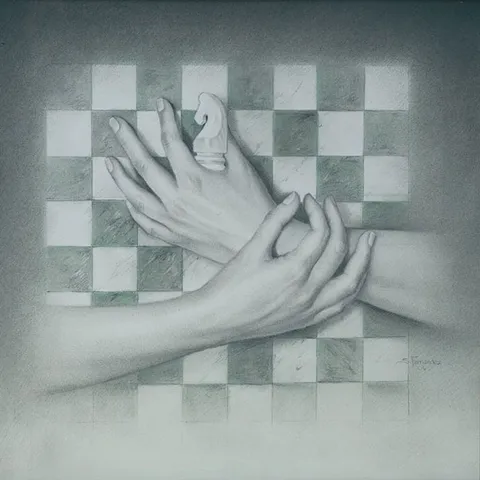 Eine Hand über Schwarz und Weiß. Soledad Fernández Ramos, 2004